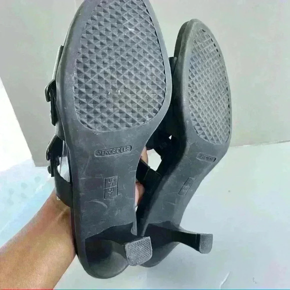 AEROSOLES  BLACK LEATHER BUCKLE SANDALS SLIP ON SIZE 9 - Picture 9 of 11